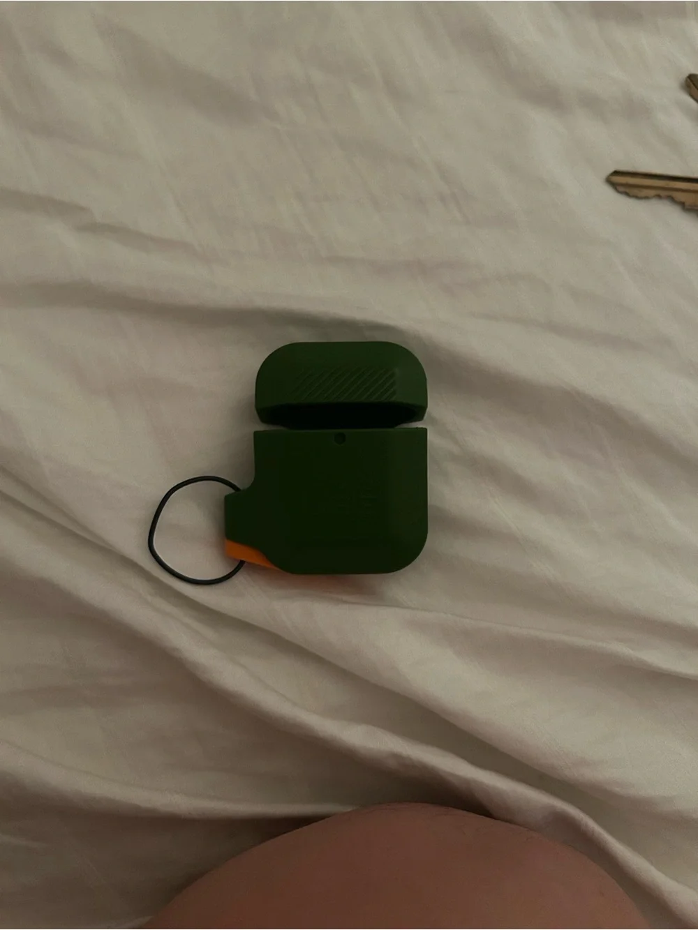 Green Silicone Earbud Charging Case Cover with Orange Accent - Unbranded